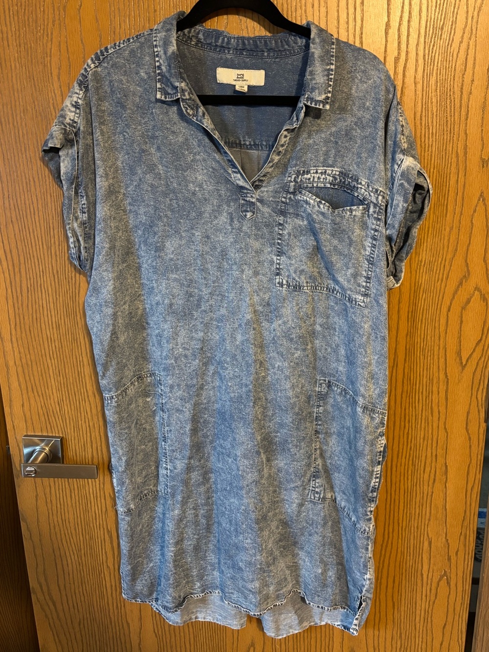 Thread & Supply Washed Indigo Denim-Style Short Sleeve Shirt Dress